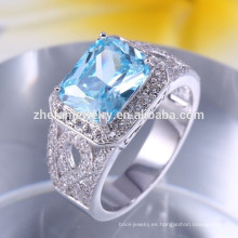 anillo de plata cuadrado de piedra azul mar